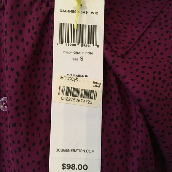 BCBGeneration Purple Mini Dot Button Front Blouse Top Shirt Peplum Womens Size S - Picture 4 of 4